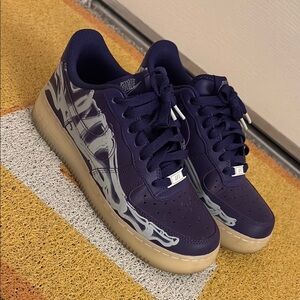 Nike AF1 Purple Sneakers with Flame Design Halloween Theme